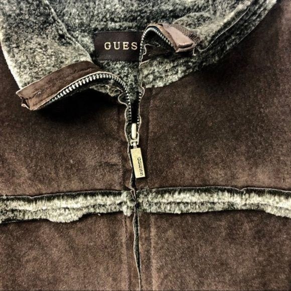 GUESS Brown Suede Jacket with Faux-Fur Lining - L - Picture 2 of 9